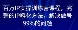 百万IP实操训练营课程,完整的IP孵化方法,解决做号99%的问题-铭创资源库