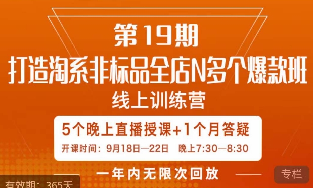 打造淘系非标全店N多个爆款线上课，​5天直播课-铭创资源库