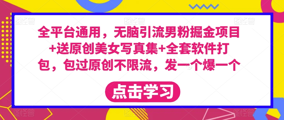全平台通用，无脑引流男粉掘金项目+送原创美女写真集+全套软件打包，包过原创不限流，发一个爆一个【揭秘】-铭创资源库