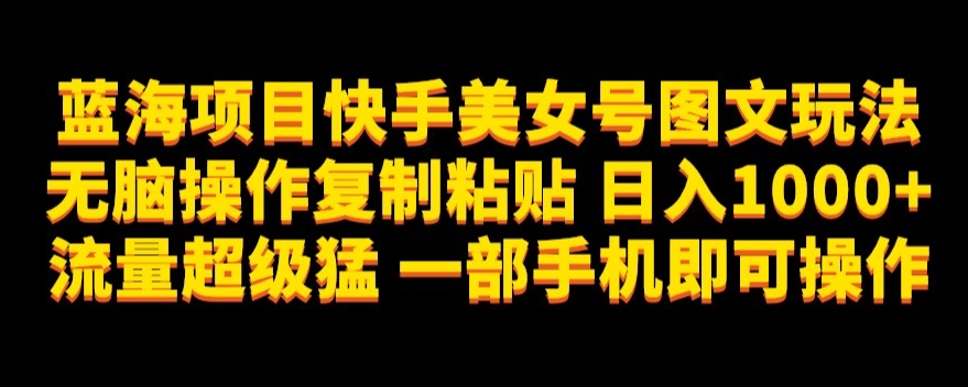 蓝海项目快手美女号图文玩法，无脑操作复制粘贴，日入1000+流量超级猛一部手机即可操作【揭秘】-铭创资源库