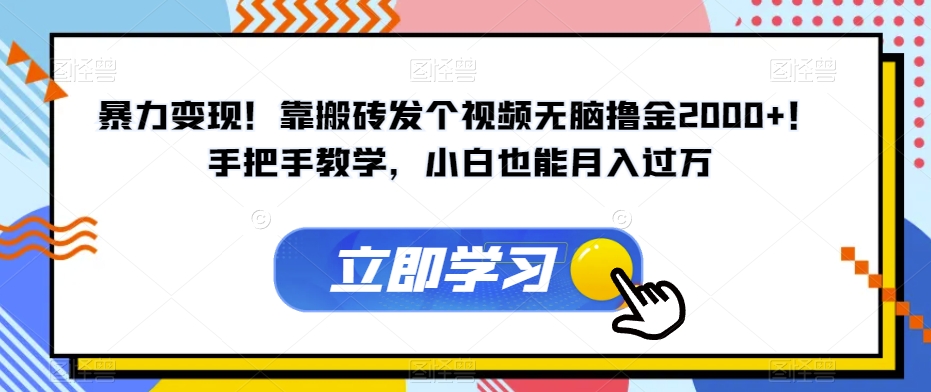暴力变现！靠搬砖发个视频无脑撸金2000+！手把手教学，小白也能月入过万【揭秘】-铭创资源库