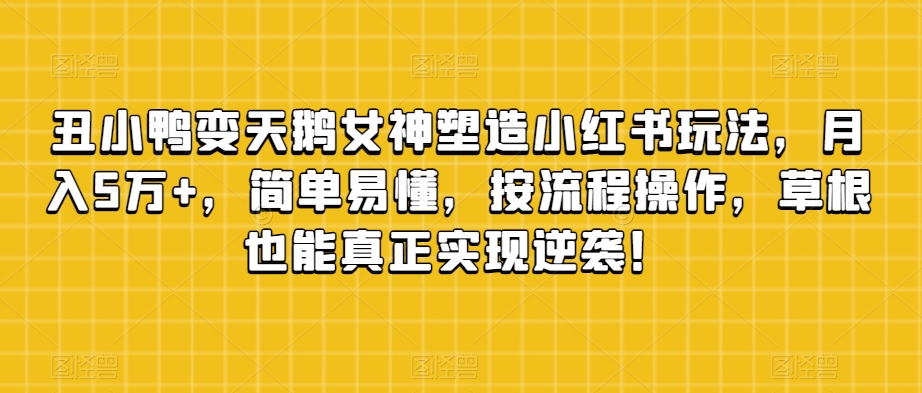 丑小鸭变天鹅女神塑造小红书玩法，月入5万+，简单易懂，按流程操作，草根也能真正实现逆袭！-铭创资源库