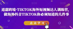 道甜跨境·TIKTOK海外短视频达人训练营,做海外抖音TIKTOK你必须知道的几件事-铭创资源库