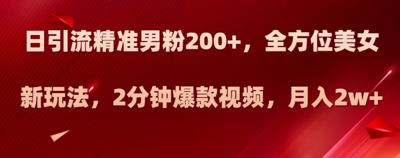 日引流精准男粉200+，全方位美女新玩法，2分钟爆款视频，月入2w+【揭秘】-铭创资源库