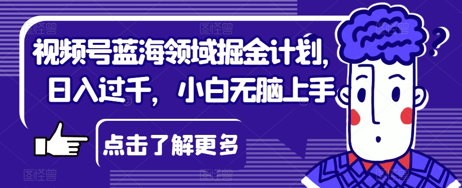 视频号蓝海领域掘金计划，日入过千，小白无脑上手【揭秘】-铭创资源库
