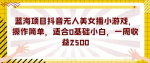 蓝海项目抖音无人美女播小游戏,操作简单,适合0基础小白,一周收益2500【揭秘】-铭创资源库