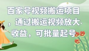 百家号视频搬运项目，通过搬运视频放大收益，可批量起号【揭秘】-铭创资源库