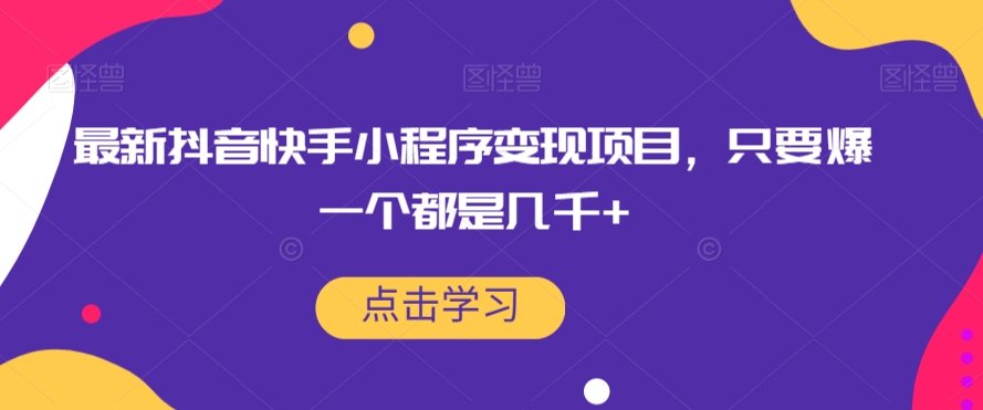 最新抖音快手小程序变现项目，只要爆一个都是几千+-铭创资源库