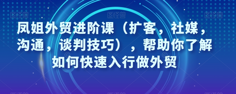 凤姐外贸进阶课（扩客，社媒，沟通，谈判技巧），帮助你了解如何快速入行做外贸-铭创资源库