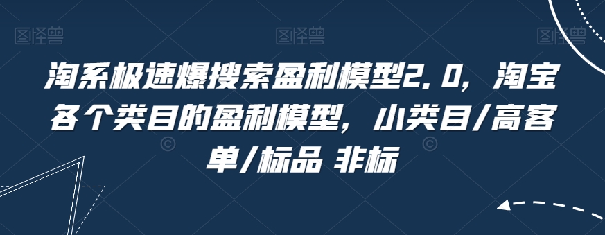 淘系极速爆搜索盈利模型2.0，淘宝各个类目的盈利模型，小类目/高客单/标品 非标-铭创资源库