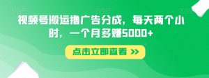 视频号搬运撸广告分成,每天两个小时,一个月多赚5000+-铭创资源库