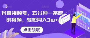 抖音视频号，五分钟一条原创视频，轻松月入3w+【独家秘诀，传授赚钱方法】【揭秘】-铭创资源库