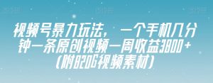 视频号暴力玩法，一个手机几分钟一条原创视频一周收益3800+（附820G视频素材）-铭创资源库