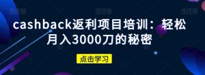 cashback返利项目培训:轻松月入3000刀的秘密-铭创资源库