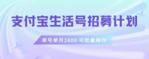支付宝生活号作者招募计划,单号单月2600,可批量去做,工作室一人一个月轻松1w+【揭秘】-铭创资源库