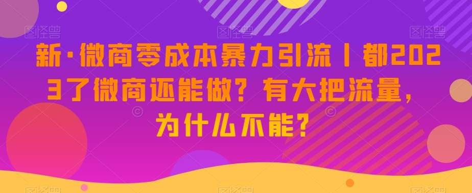 新·微商零成本暴力引流丨都2023了微商还能做？有大把流量，为什么不能？-铭创资源库