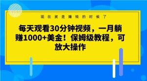 每天观看30分钟视频，一月躺赚1000+美金！保姆级教程，可放大操作【揭秘】-铭创资源库