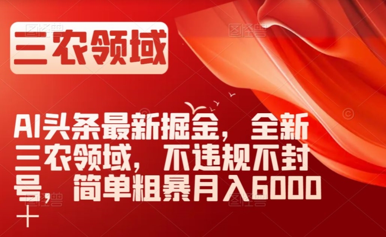 AI头条最新掘金，全新三农领域，不违规不封号，简单粗暴月入6000＋【揭秘】-铭创资源库