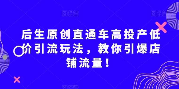 后生原创直通车高投产低价引流玩法，教你引爆店铺流量！-铭创资源库