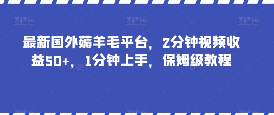最新国外薅羊毛平台，2分钟视频收益50+，1分钟上手，保姆级教程【揭秘】-铭创资源库