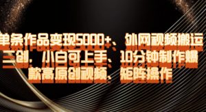 单条作品变现5000+、外网视频搬运二创,小白可上手,10分钟制作爆款高原创视频,矩阵操作【揭秘】-铭创资源库