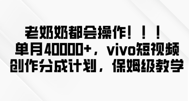 老奶奶都会操作，新平台无脑操作，单月40000+，vivo短视频创作分成计划【揭秘】-铭创资源库