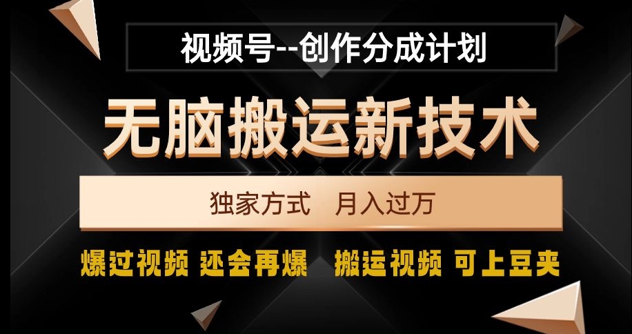 视频号无脑搬运新技术，破原创壕流量，独家方式，爆过视频，还会再爆【揭秘】-铭创资源库
