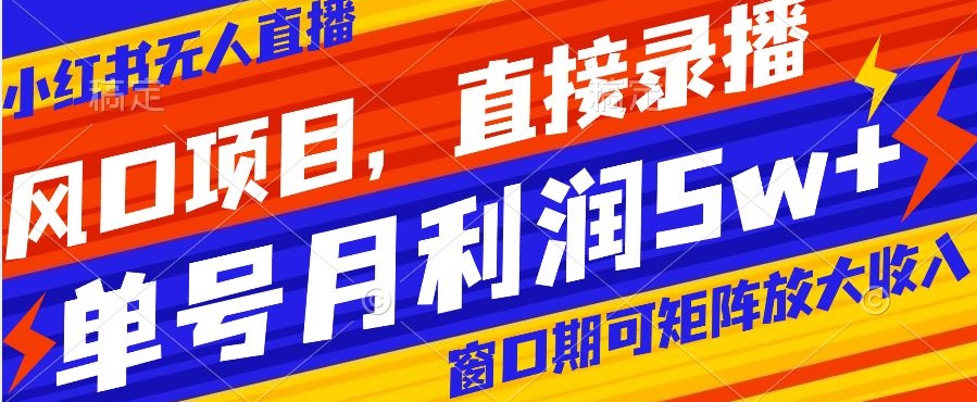风口项目，小红书无人直播带货，直接录播，可矩阵，月入5w+【揭秘】-铭创资源库