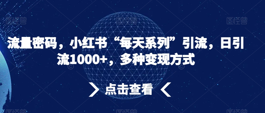 流量密码，小红书“每天系列”引流，日引流1000+，多种变现方式【揭秘】-铭创资源库