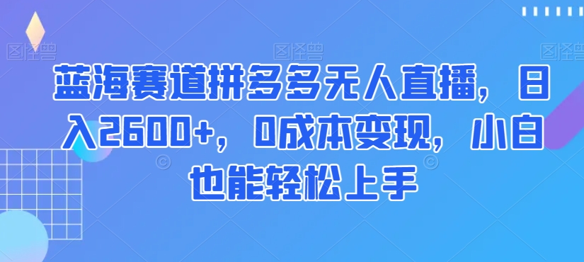蓝海赛道拼多多无人直播，日入2600+，0成本变现，小白也能轻松上手【揭秘】-铭创资源库