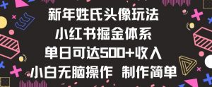 新年姓氏头像新玩法,小红书0-1搭建暴力掘金体系,小白日入500零花钱【揭秘】-铭创资源库