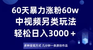 60天暴力涨粉60W,中视频另类玩法,日入3000+,几分钟一条原创作品多种变现方式-铭创资源库