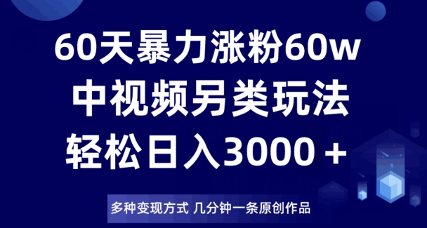 60天暴力涨粉60W，中视频另类玩法，日入3000＋，几分钟一条原创作品多种变现方式-铭创资源库