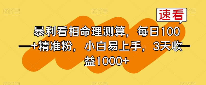 暴利看相命理测算，每日100+精准粉，小白易上手，3天收益1000+【揭秘】-铭创资源库
