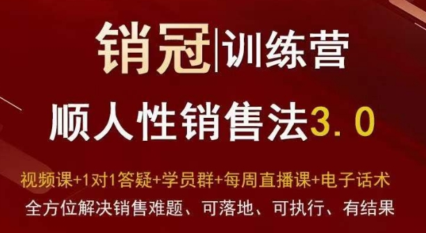 爆款！销冠训练营3.0之顺人性销售法，全方位解决销售难题、可落地、可执行、有结果-铭创资源库