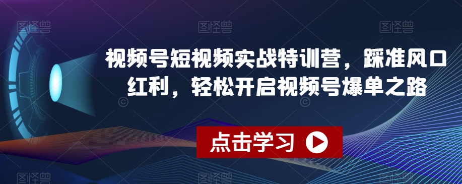 视频号短视频实战特训营，踩准风口红利，轻松开启视频号爆单之路-铭创资源库