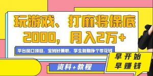 玩游戏、打麻将保底2000，月入2万+，平台风口项目【揭秘】-铭创资源库