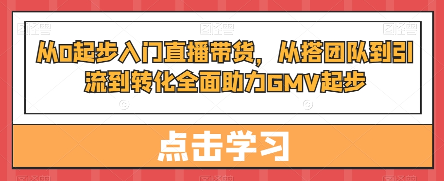 从0起步入门直播带货，​从搭团队到引流到转化全面助力GMV起步-铭创资源库