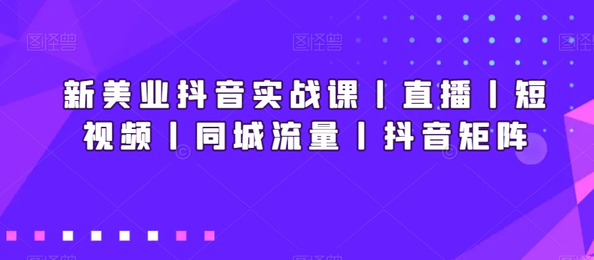 新美业抖音实战课丨直播丨短视频丨同城流量丨抖音矩阵-铭创资源库