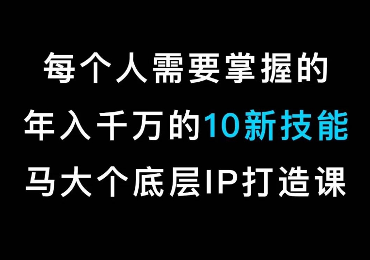 马大个的IP底层逻辑课，​每个人需要掌握的年入千万的10新技能，约会底层IP打造方法！-铭创资源库