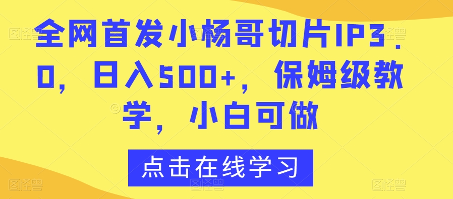 全网首发小杨哥切片IP3.0，日入500+，保姆级教学，小白可做【揭秘】-铭创资源库