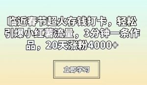 临近春节超火存钱打卡,轻松引爆小红薯流量,3分钟一条作品,20天涨粉4000+【揭秘】-铭创资源库