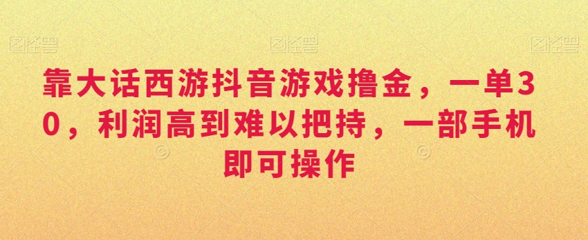 靠大话西游抖音游戏撸金，一单30，利润高到难以把持，一部手机即可操作，日入3000+【揭秘】-铭创资源库