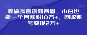 靠做抖音创新赛道，小白也能一个月涨粉10万+，回收账号变现2万+【揭秘】-铭创资源库