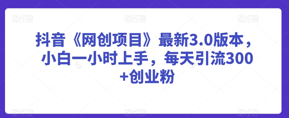 抖音《网创项目》最新3.0版本，小白一小时上手，每天引流300+创业粉【揭秘】-铭创资源库