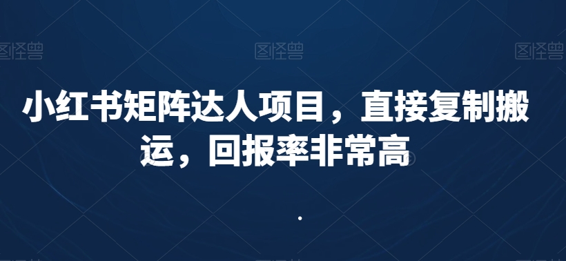 小红书矩阵达人项目，直接复制搬运，回报率非常高-铭创资源库