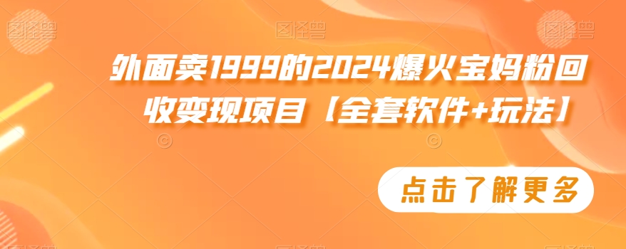 外面卖1999的2024爆火宝妈粉回收变现项目【全套软件+玩法】【揭秘】-铭创资源库