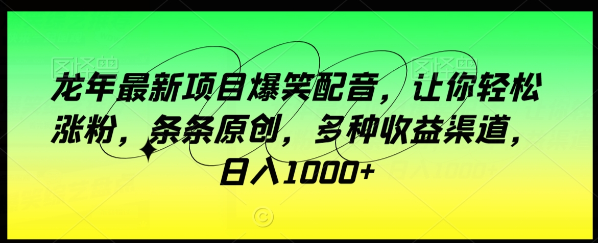 龙年最新项目爆笑配音，让你轻松涨粉，条条原创，多种收益渠道，日入1000+【揭秘】-铭创资源库