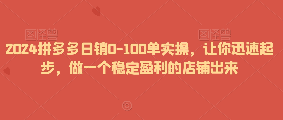 2024拼多多日销0-100单实操，让你迅速起步，做一个稳定盈利的店铺出来-铭创资源库