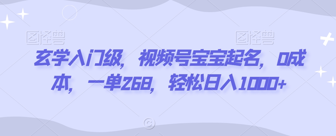 玄学入门级，视频号宝宝起名，0成本，一单268，轻松日入1000+【揭秘】-铭创资源库